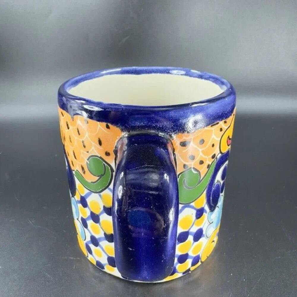 Mexican Pottery Talavera‎ Hand Painted Coffee Mug Cup Folk Art Mug Hand Made VTG